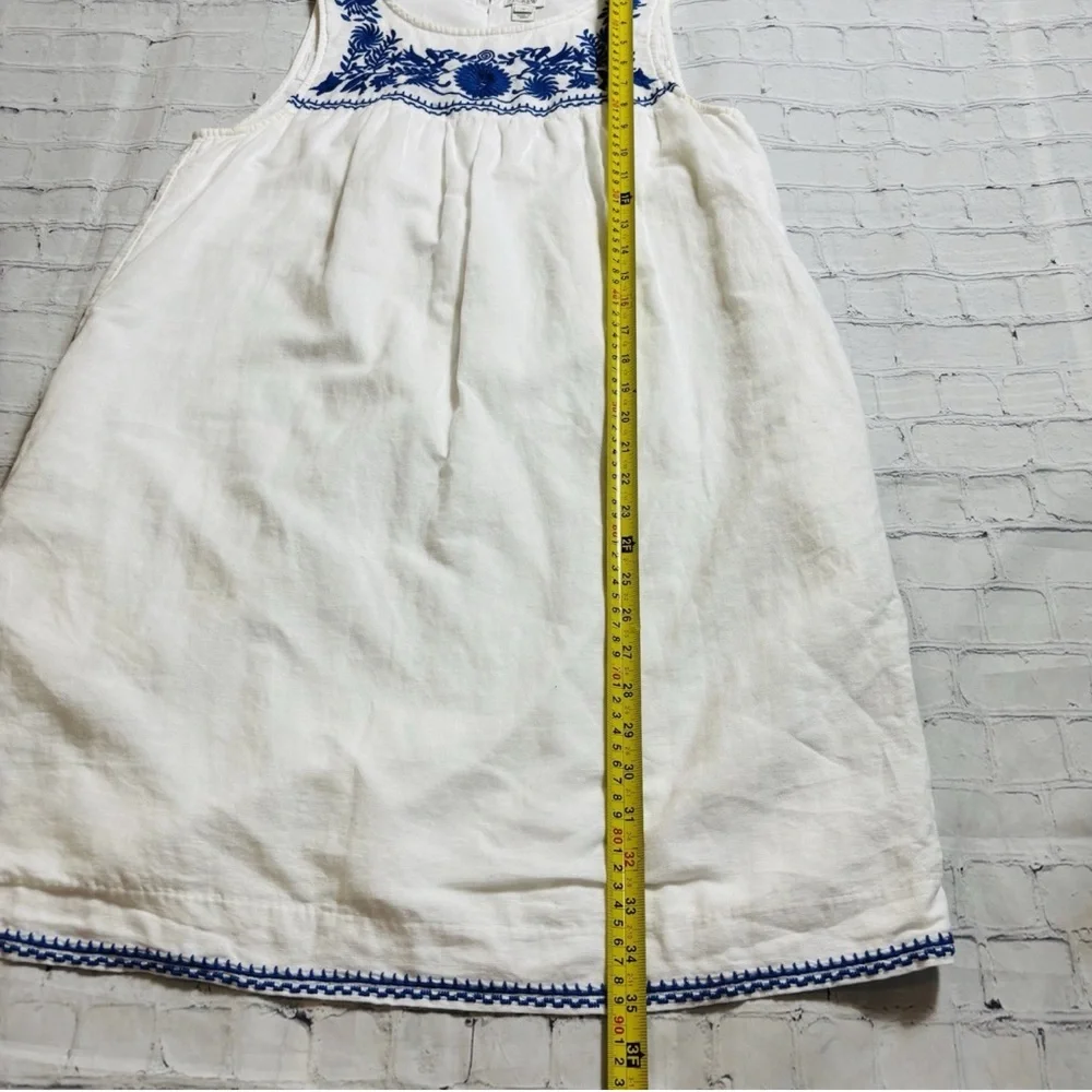 J. Crew Embroidered Dress Size M White Blue Linen Cotton Lined Beachy Boho - Picture 8 of 10